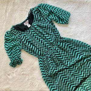 Teal and black chevron dress high low Sz S